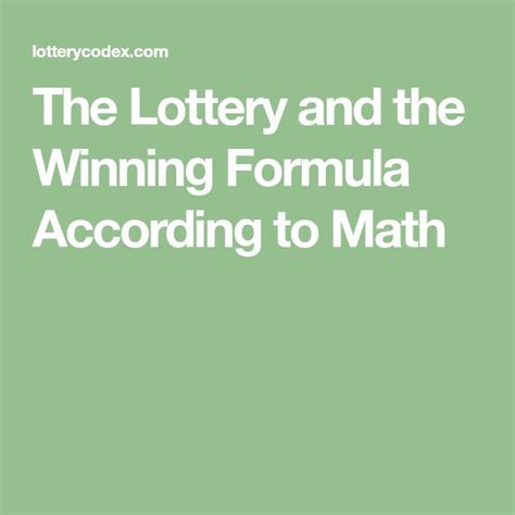 The Winning Lottery Formula Using Math.